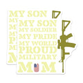 (2 Pack) Proud Military Mom Stickers - My Son My Soldier My Pride - My World Army Mom Decals - Patriotic Mom Stickers - 5" On Longest Side - Sticks to Smooth Flat Surfaces - Made in USA - BMCS5207