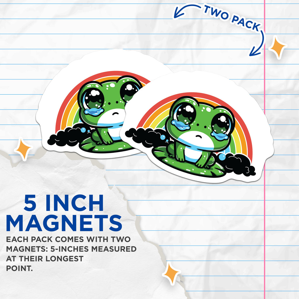 (2 Pack) Kawaii Crying Frog Magnets - Emo Frog Decor - Whimsical Aesthetic - Cute Amphibian Art - Refrigerator Locker - 5 Inches On Longest Side - Thick Durable Magnet - Made in USA - MAG38403