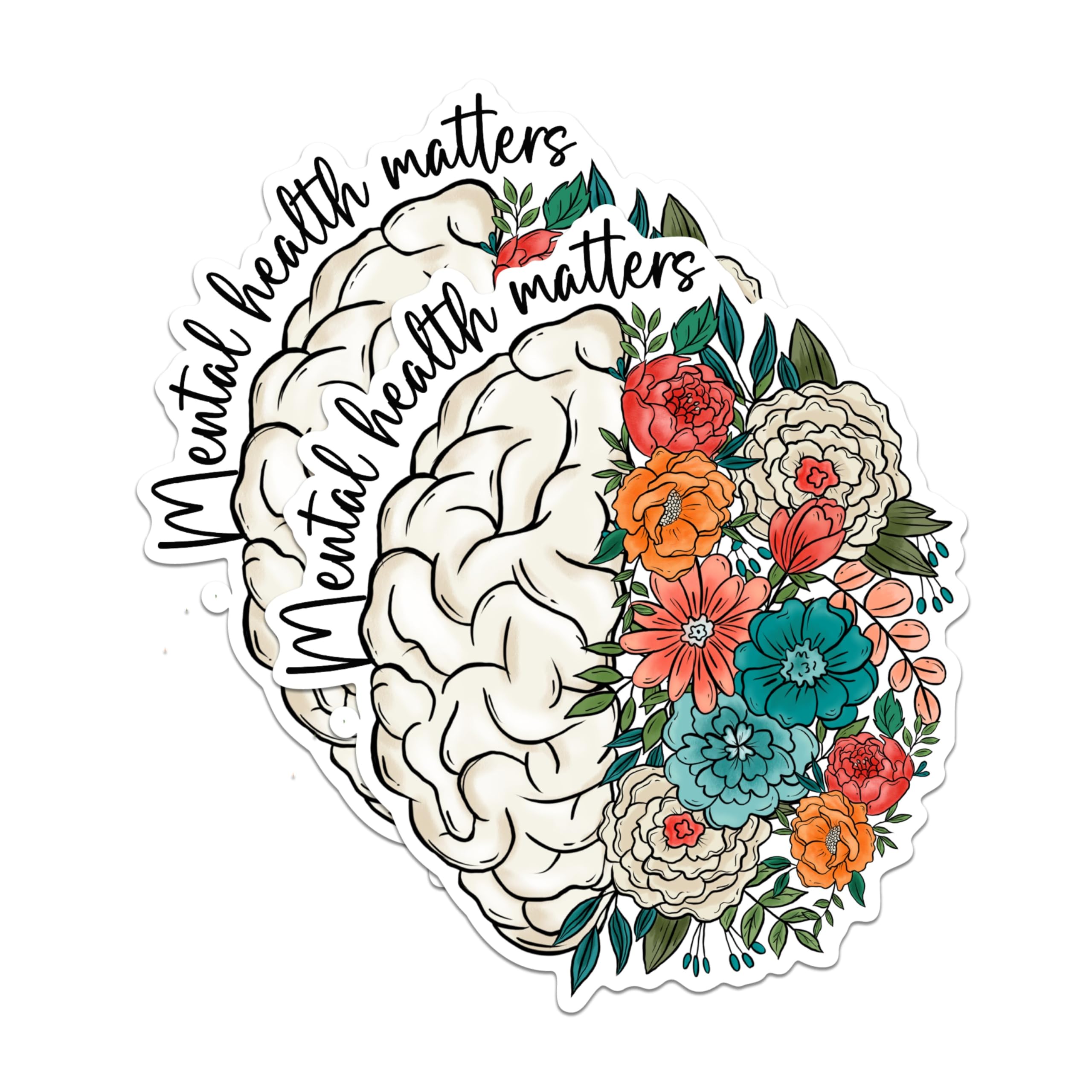 (2 Pack) Mental Health Matters Magnets - Brain Flower Design Magnets - Inspirational Mental Health Awareness Magnets- 5" On Longest Side - for Fridges, Toolboxes, Cars - Made in USA - MAG3002