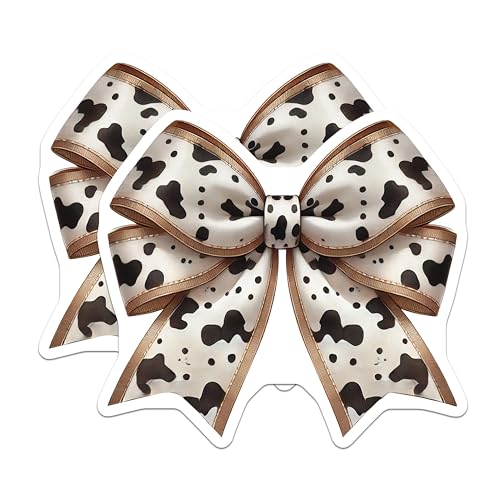 (2 Pack) Cow Print Bow Magnets - Animal Design - Fridge Decor - Cute Kitchen Accessories - Decorative Magnets for Home - 5" On Longest Side - for Cars, Fridges, Toolboxes - Made in USA - MAG6986