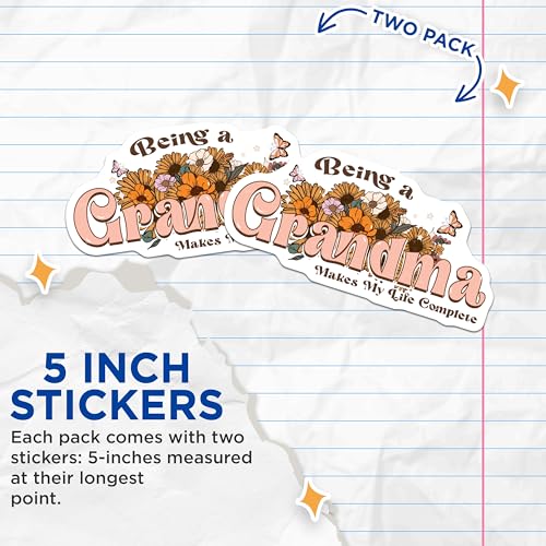 (2 Pack) Grandma Stickers - Being a Grandma - Floral Designs - 5" On Longest Side - Sticks to Smooth Flat Surfaces - Made in USA - BMCS5910