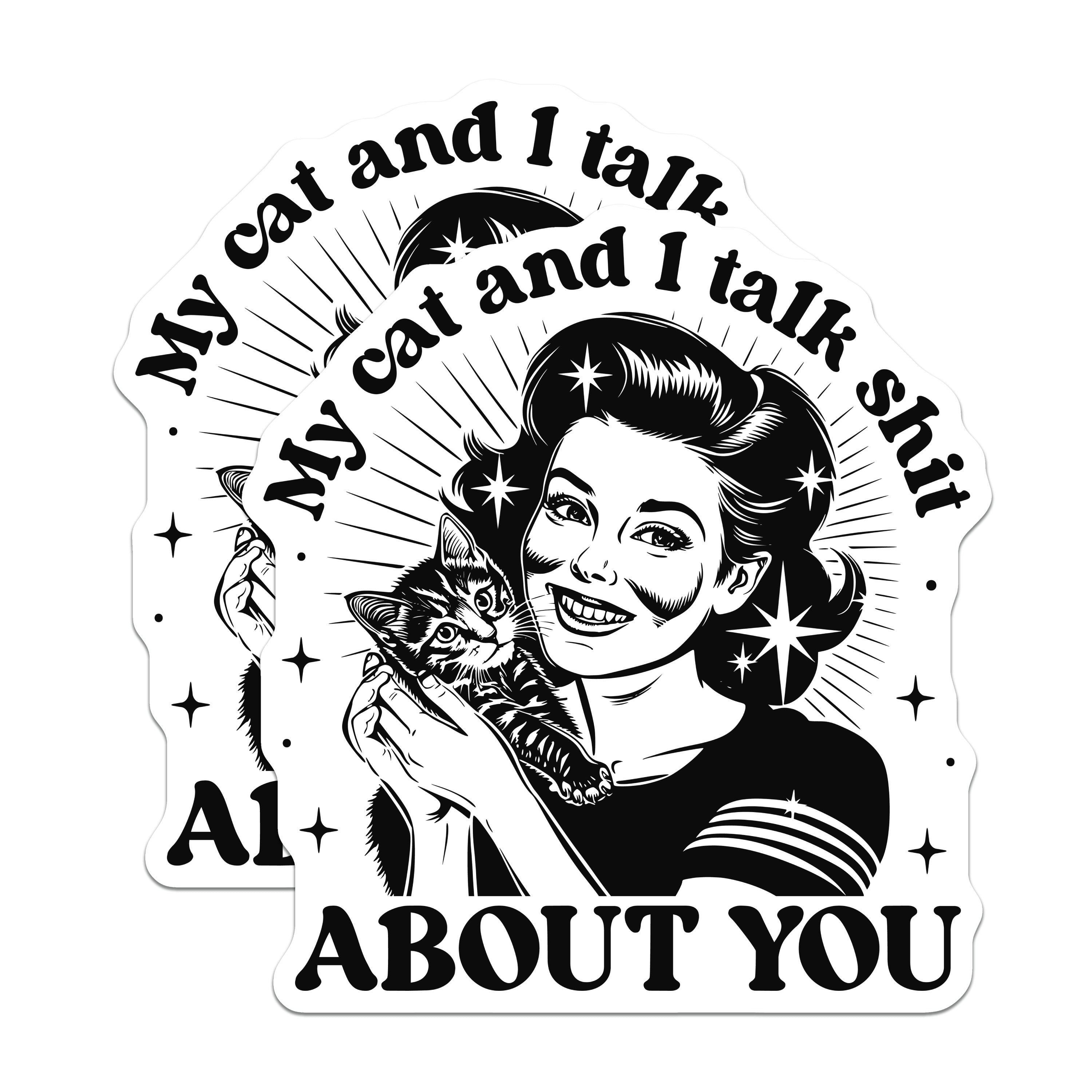(2 Pack) Sassy Cat Owner Magnets - Funny Cat Mom Decor - Talking Shit Humor Magnet - Retro Kitchen Office - 5 Inches On Longest Side - Thick Durable Magnet - Made in USA - MAG37196