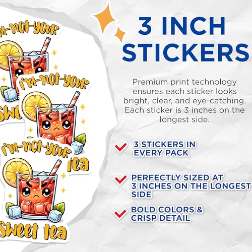 (3 Pack) I'm Not Your Sweet Tea Decals - Funny Tea Pun Stickers - Sassy Beverage Decal - 3 Inches On Longest Side - Easy Peel & Apply - Made in USA - 3MCS7070