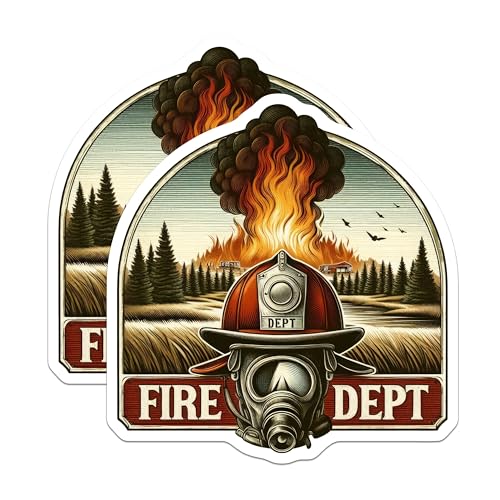 (2 Pack) Fire Department Stickers - Firefighter Helmet Artwork - Fire Station Decals - 5" On Longest Side - Sticks to Smooth Flat Surfaces - Made in USA - BMCS7052