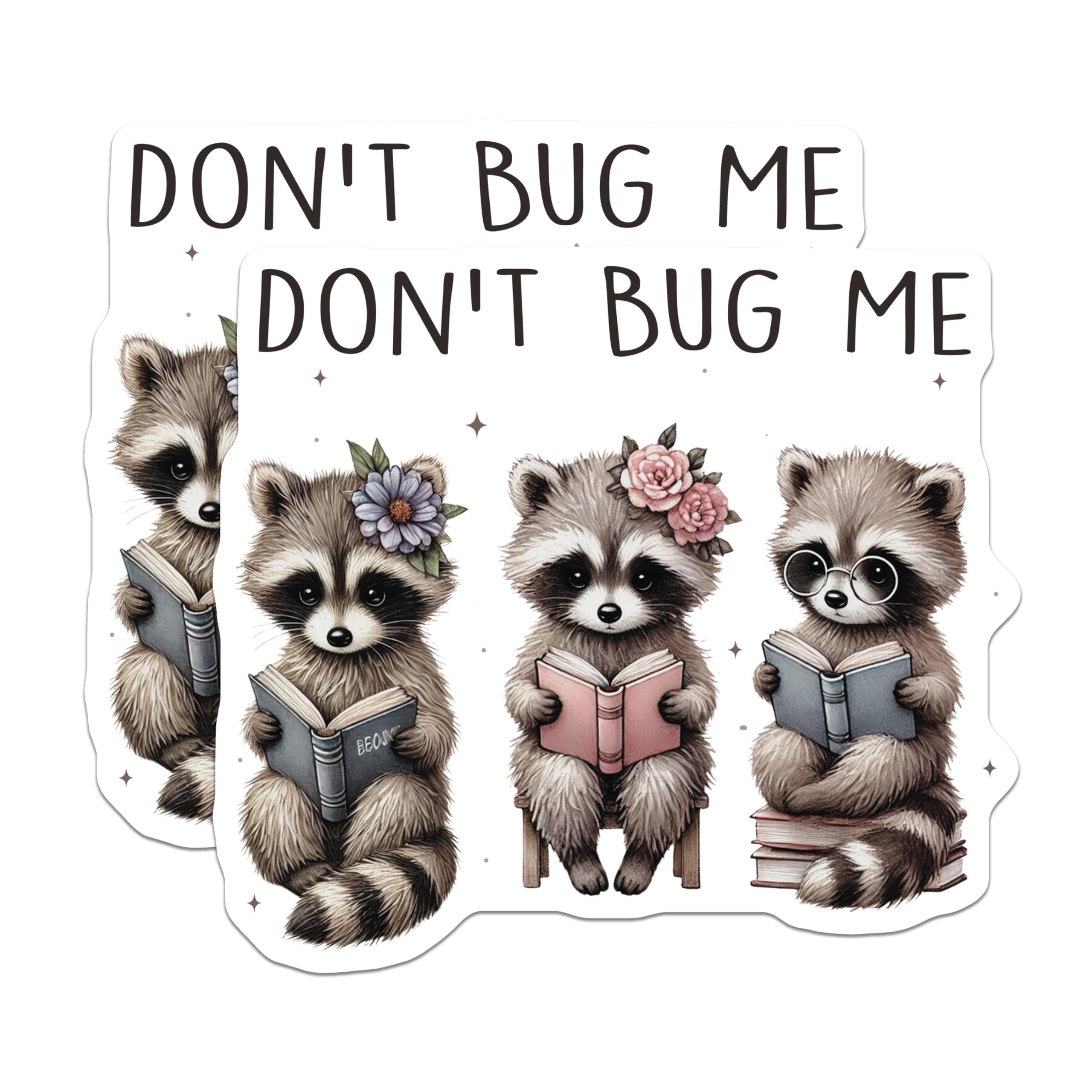 (2 Pack) Cute Raccoon Stickers - Don't Bug Me Sticker - Raccoon Reading Stickers - 5" On Longest Side - Sticks to Smooth Flat Surfaces - Made in USA - BMCS6483