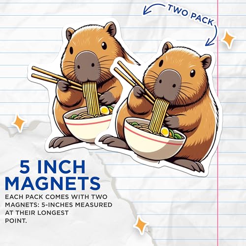 (2 Pack) Funny Capybara Art Magnet - Kitchen Decor - 5" On Longest Side - Sticks to Smooth Flat Surfaces - Made in USA - MAG9903