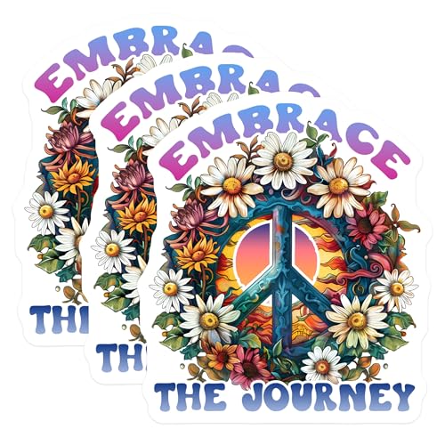 (3 Pack) Peace Sign Decals - Floral Hippie Sticker - Embrace The Journey Decor - 3 Inches On Longest Side - Easy Peel & Apply - Made in USA - 3MCS7637