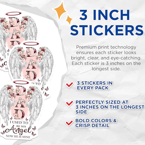 (3 Pack) Dad Angel Decals - Floral Butterfly - Remembrance Decals - 3 Inches On Longest Side - Easy Peel & Apply - Made in USA - 3MCS4887
