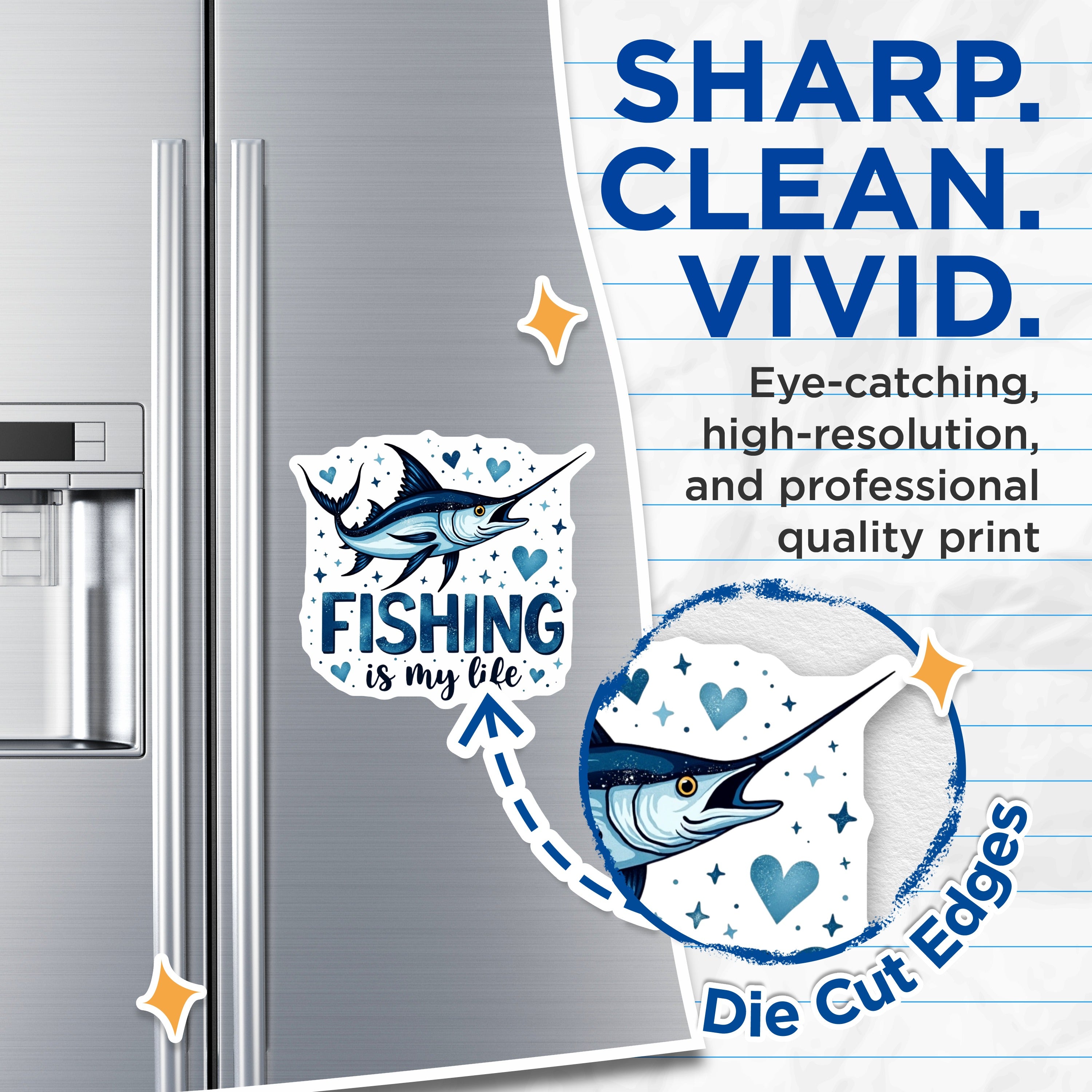 (2 Pack) Fishing is My Life Magnets - Marlin Fish Lover Decor - Fisherman Angler Refrigerator Art - 5 Inches On Longest Side - Thick Durable Magnet - Made in USA - MAG37719