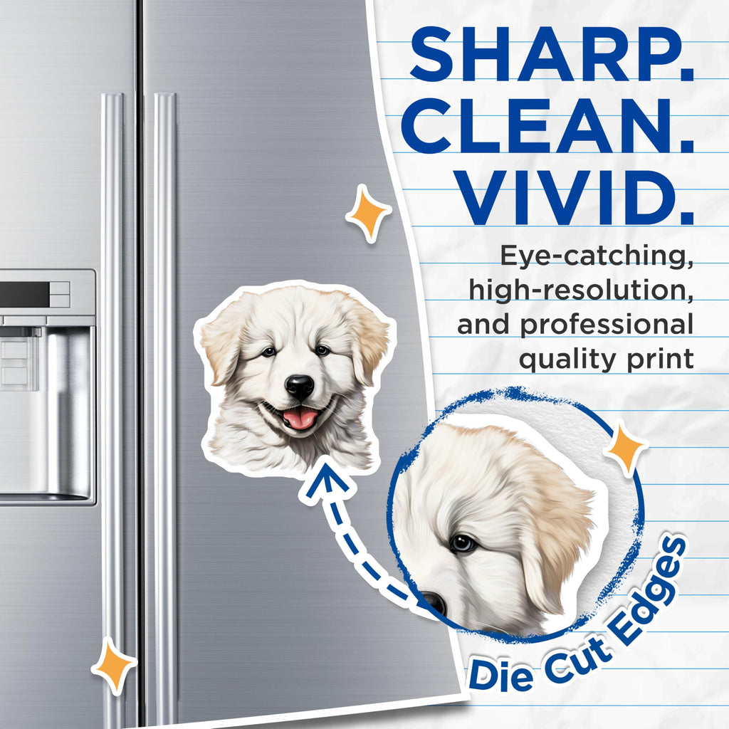 (2 Pack) Fluffy White Puppy Magnets - Golden Retriever Dog Lover Refrigerator Decor - Cute Pet Owner Kitchen Accessories - 5 Inches On Longest Side - Thick Durable Magnet - Made in USA - MAG26479