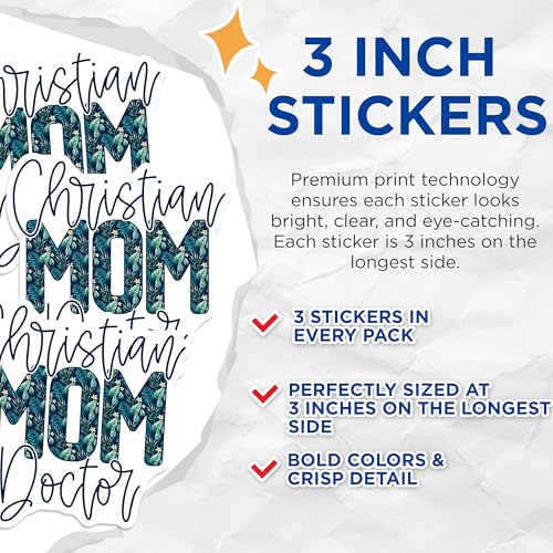 (3 Pack) Christian Mom Doctor Decals - Floral Mom Decal - Tropical Flower Stickers - 3 Inches On Longest Side - Easy Peel & Apply - Made in USA - 3MCS8102
