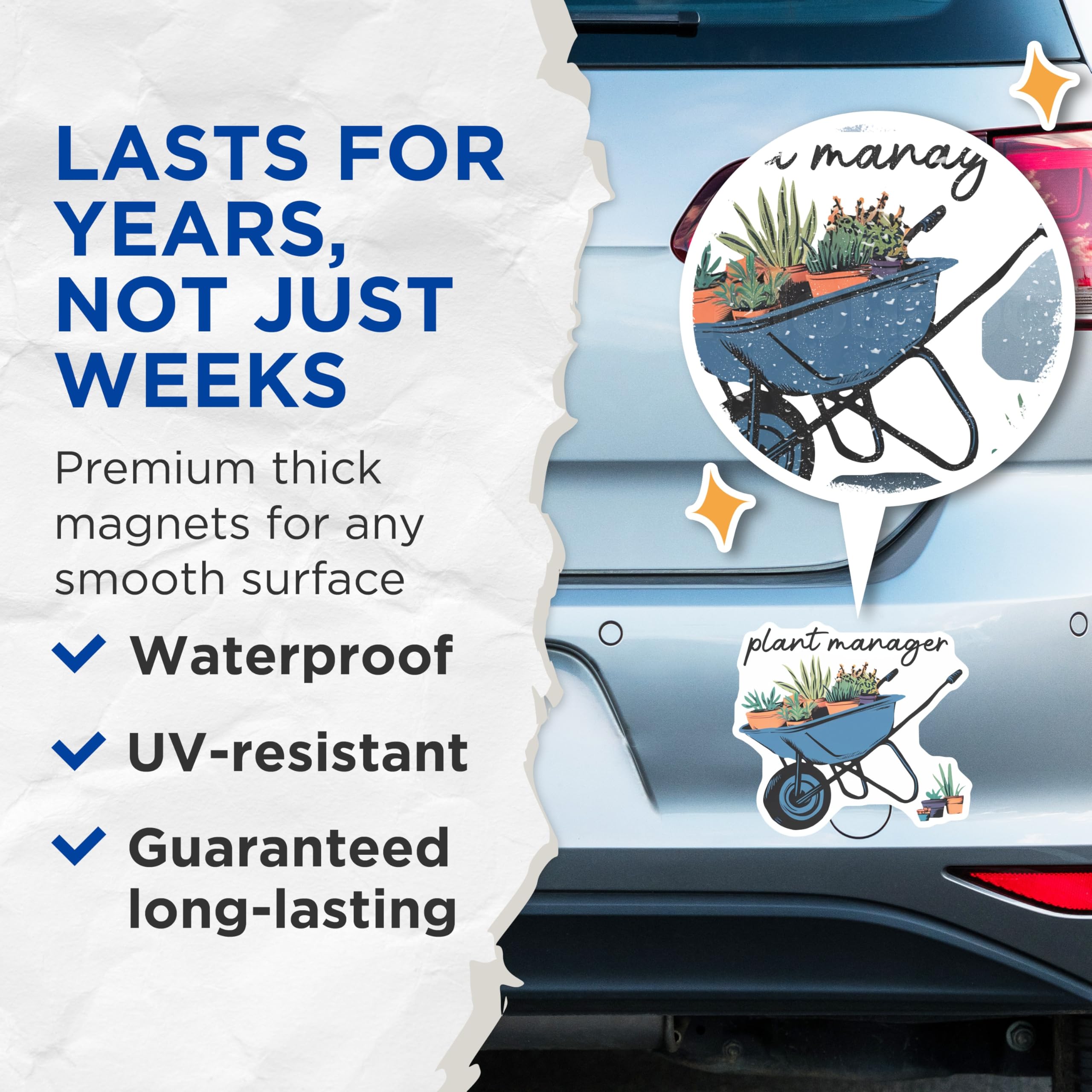 (2 Pack) Plant Manager Magnets - Gardening Enthusiast - Wheelbarrow of Plants - 5" On Longest Side - Premium Magnet - for Cars, Refrigerators, Toolboxes, Lockers - Made in USA - MAG17616