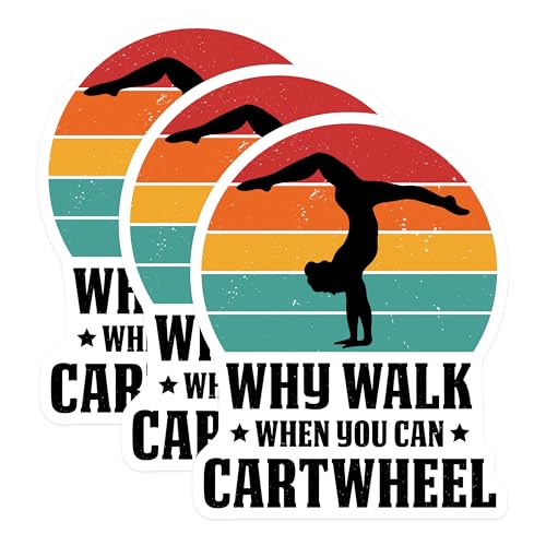 (3 Pack) Gymnastics Decals - Why Walk Cartwheel - Gymnast Laptop Decal- 3 Inches On Longest Side - Easy Peel & Apply - Made in USA - 3MCS5089