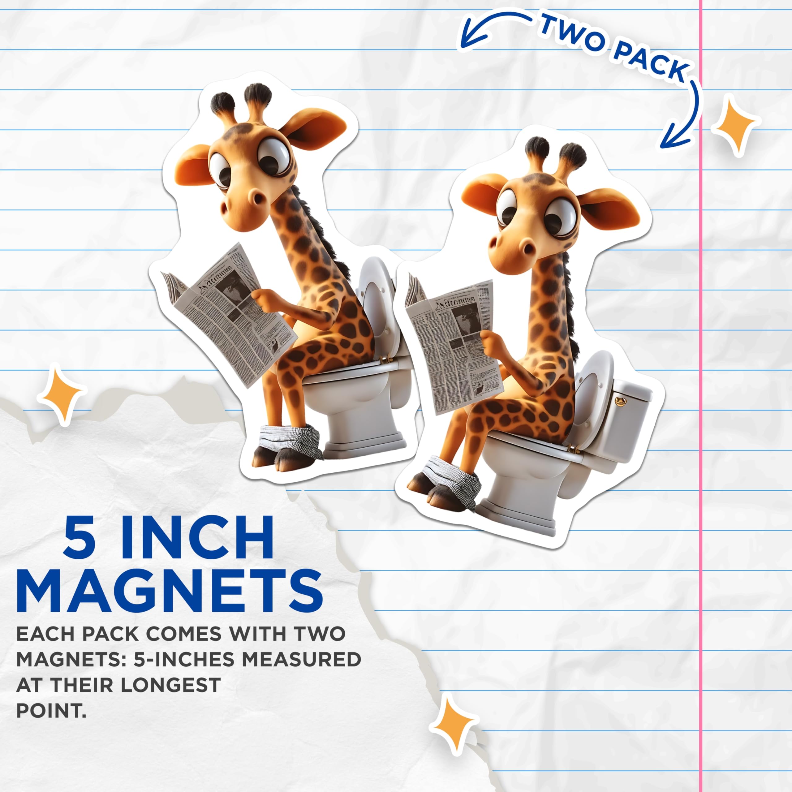 (2 Pack) Giraffe Magnets - Reading Newspaper - Toilet Decor - 5" On Longest Side - Premium Magnet - for Cars, Refrigerators, Toolboxes, Lockers - Made in USA - MAG14484