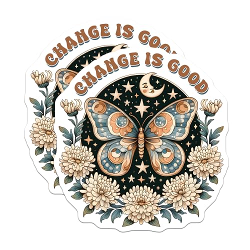 (2 Pack) Change is Good Stickers - Motivational Butterfly Stickers - Positive Change Stickers - 5" On Longest Side - Sticks to Smooth Flat Surfaces - Made in USA - BMCS9740