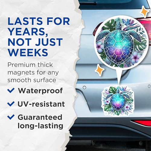 (2 Pack) Sea Turtle Magnets - Galaxy Turtle Magnets - Ocean Animal Magnets - Cosmic Art Fridge Magnets - Tropical - 5" On Longest Side - for Cars, Fridges, Toolboxes - Made in USA - MAG4500