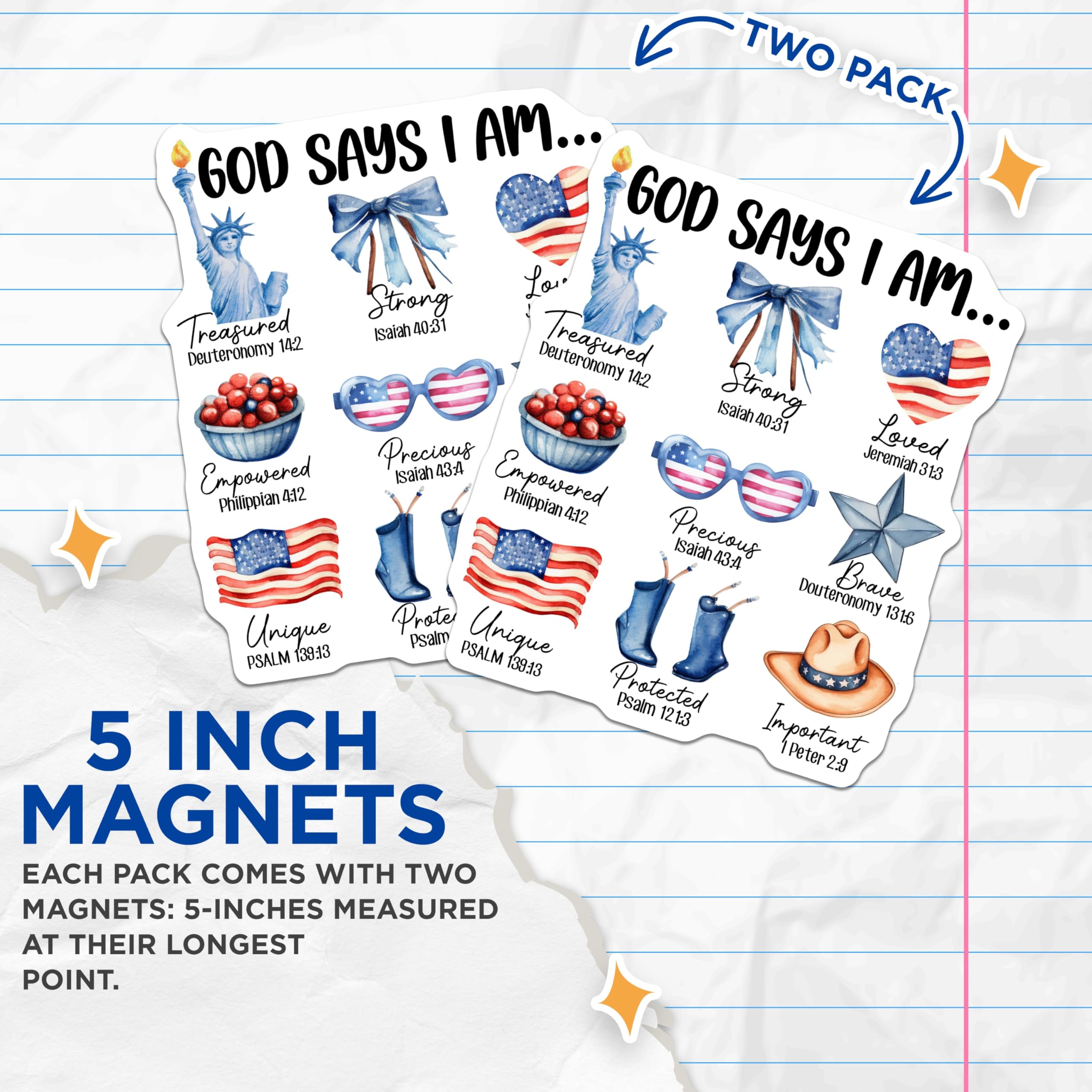 (2 Pack) Christian Affirmation Magnets - God Says I Am Bible Verses - Patriotic Faith Decor - 5 Inches On Longest Side - Thick Durable Magnet - Made in USA - MAG28585