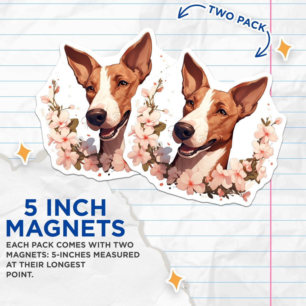 (2 Pack) Basenji Dog Magnets - Floral Cherry Blossom Pet Decor - Smiling Canine Refrigerator Art - 5 Inches On Longest Side - Thick Durable Magnet - Made in USA - MAG23724