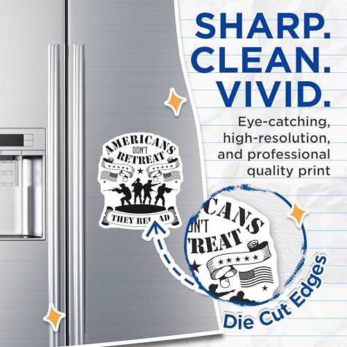 (2 Pack) Americans Dont Retreat Magnets Magnets - Patriotic Quote - 5" On Longest Side - Made in USA - Sticks to Refrigerators & Metal Surfaces - MAG8508