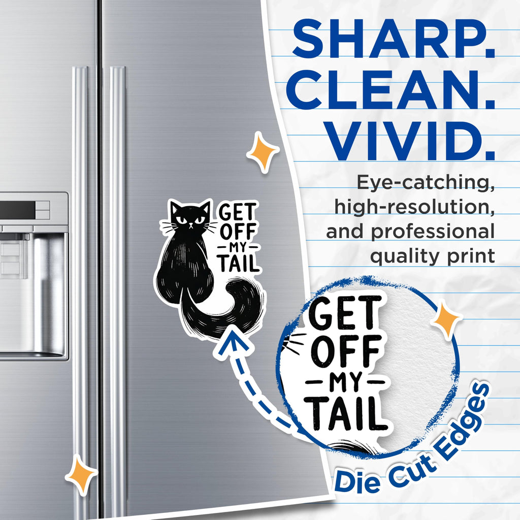 (2 Pack) Get Off My Tail Magnets - Funny Cat Magnets - Cute Cat Saying Magnets - Animal Humor Magnets- 5" On Longest Side - for Fridges, Toolboxes, Cars - Made in USA - MAG2796