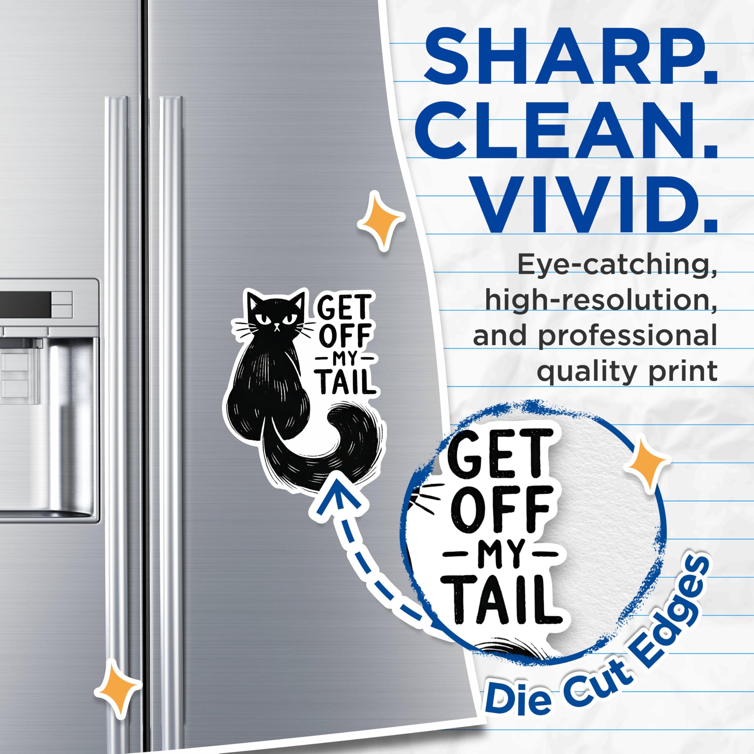 (2 Pack) Get Off My Tail Magnets - Funny Cat Magnets - Cute Cat Saying Magnets - Animal Humor Magnets- 5" On Longest Side - for Fridges, Toolboxes, Cars - Made in USA - MAG2796