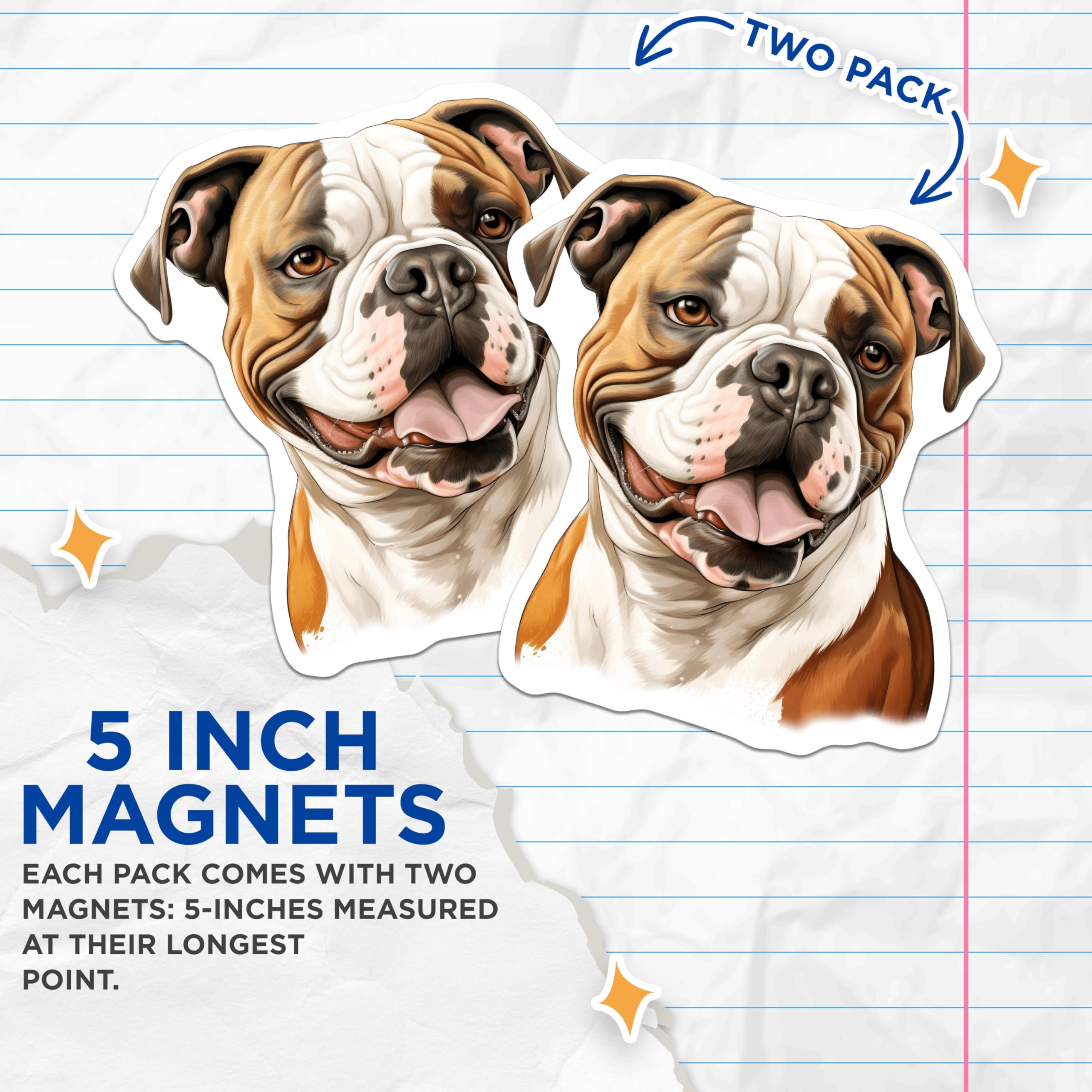 (2 Pack) American Bulldog Magnets - Dog Lover Kitchen Decor - Pet Parent Refrigerator Accessories - Canine Portrait - 5 Inches On Longest Side - Thick Durable Magnet - Made in USA - MAG29933