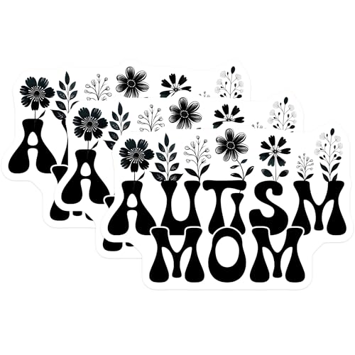 (3 Pack) Autism Mom Decals - Floral Awareness Decal - Neurodiversity Support Decals - 3 Inches On Longest Side - Easy Peel & Apply - Made in USA - 3MCS6893