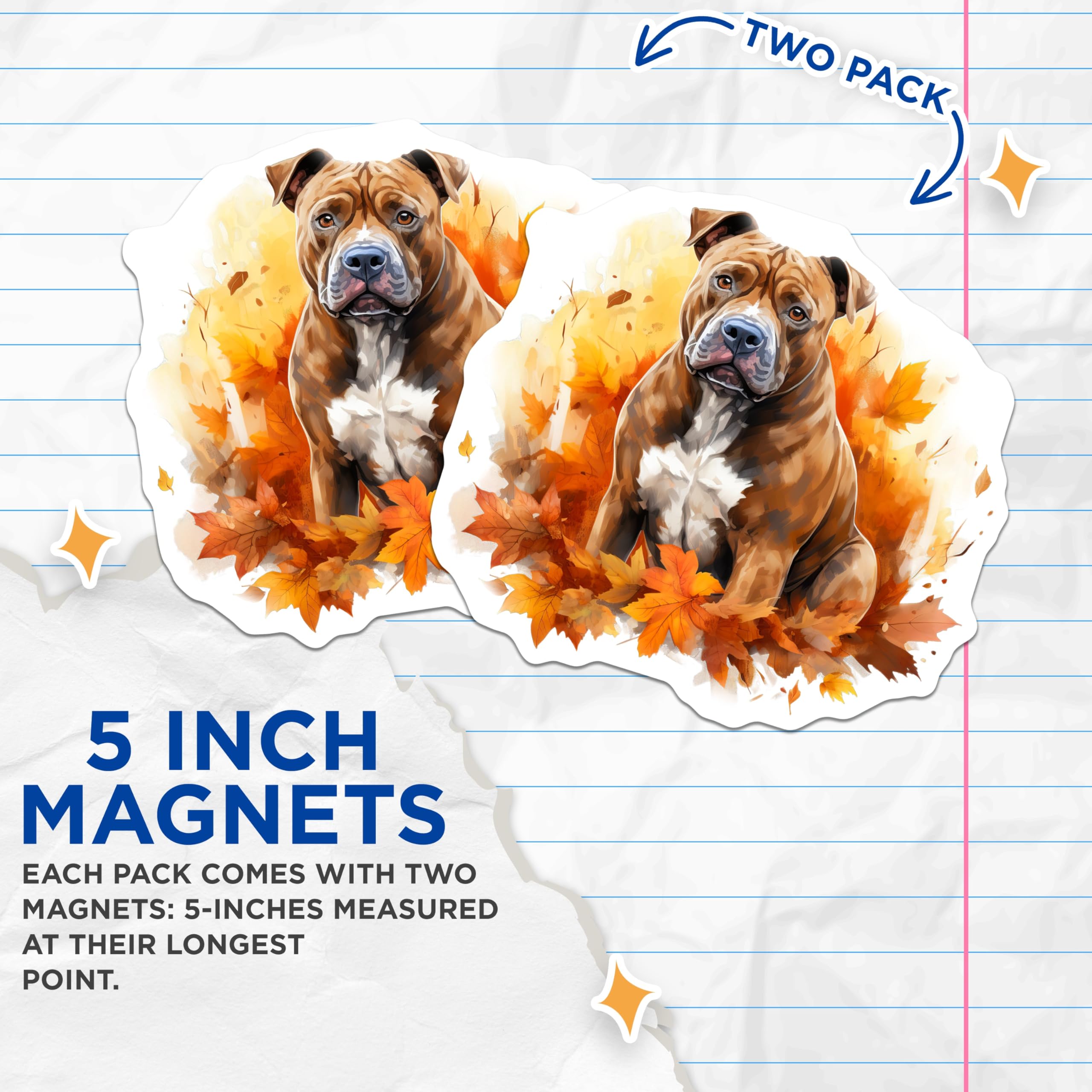 (2 Pack) Pitbull Magnets - Autumn Dog Decor - Fall Leaves Pet Lover Refrigerator Accessory - 5 Inches On Longest Side - Thick Durable Magnet - Made in USA - MAG28611
