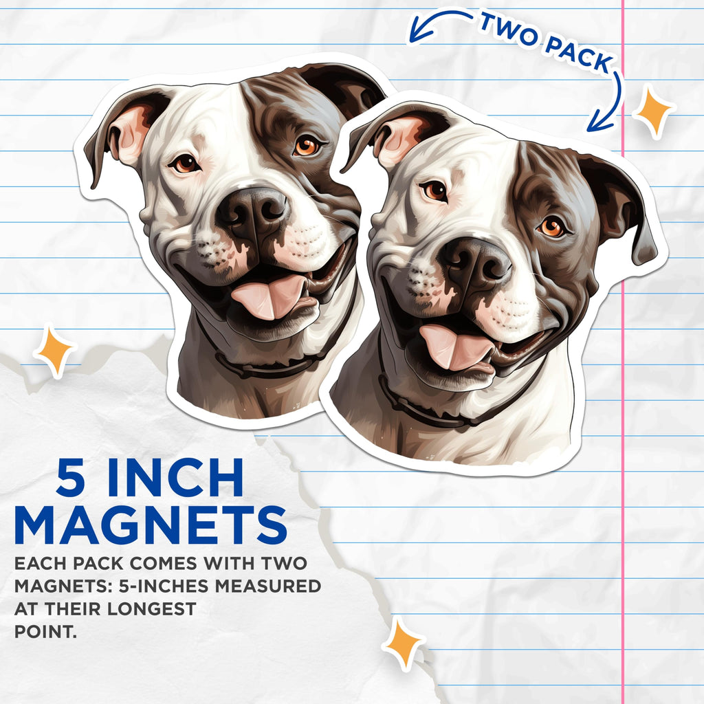 (2 Pack) Smiling Pitbull Magnets - American Bully Decor - Happy Dog Lover Kitchen Accessory - Pitbull Mom Gift Idea - 5 Inches On Longest Side - Thick Durable Magnet - Made in USA - MAG30345