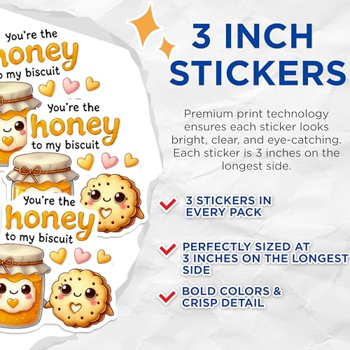 (3 Pack) Honey Biscuit Decals - Kawaii Food Sticker - Cute Laptop Decals - 3 Inches On Longest Side - Easy Peel & Apply - Made in USA - 3MCS2266