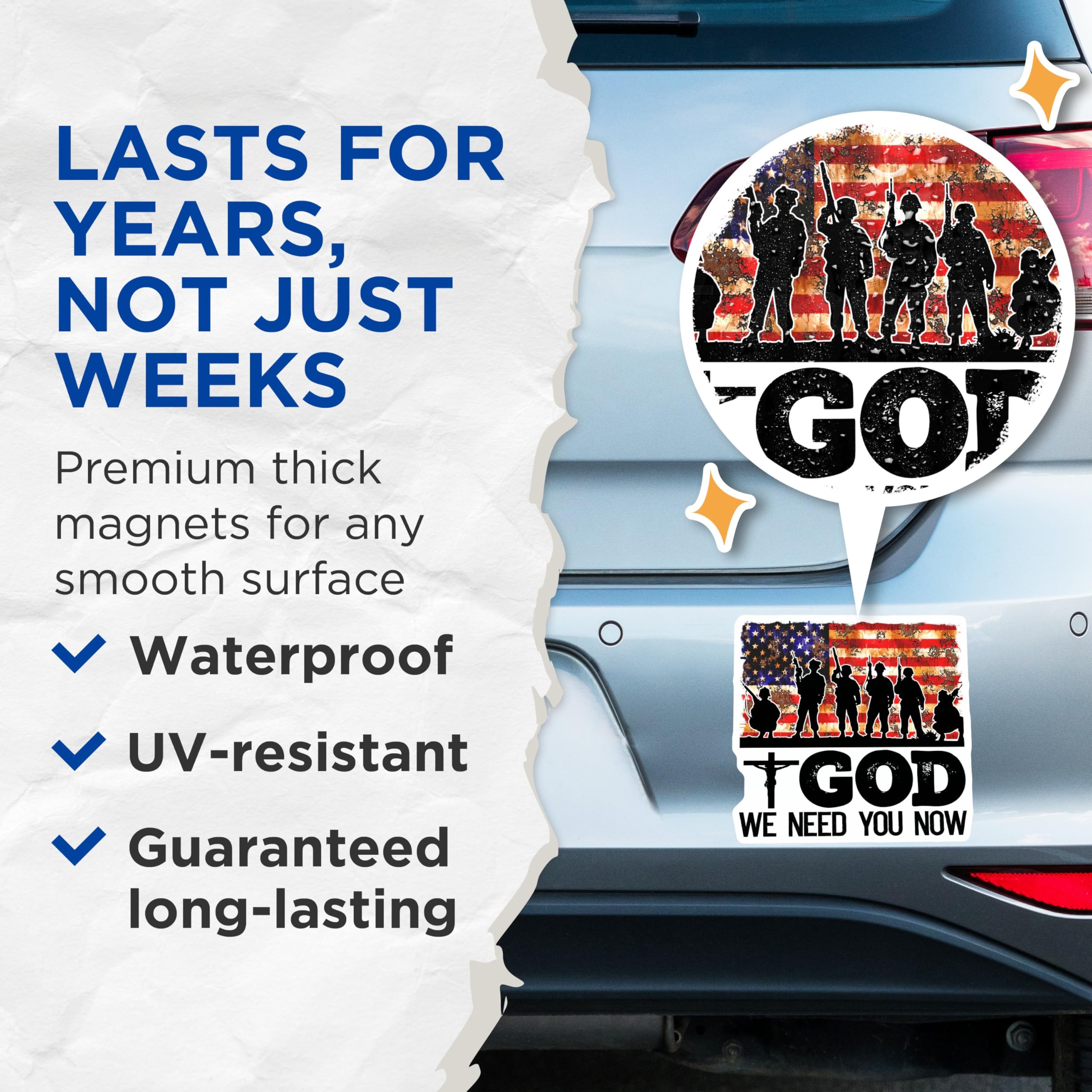 (2 Pack) God We Need You Now Magnets - Patriotic Soldier Silhouette - 5" On Longest Side - for Cars, Fridges, Toolboxes - Made in USA - MAG5613