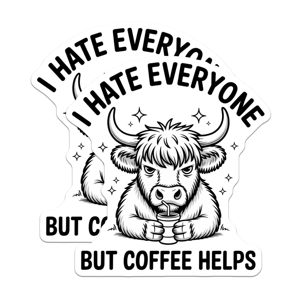 (2 Pack) Sarcastic Coffee Cow Magnets - Funny Highland Cow Decor - Introvert Humor Refrigerator Art - Coffee Lover Gifts - 5 Inches On Longest Side - Thick Durable Magnet - Made in USA - MAG38893