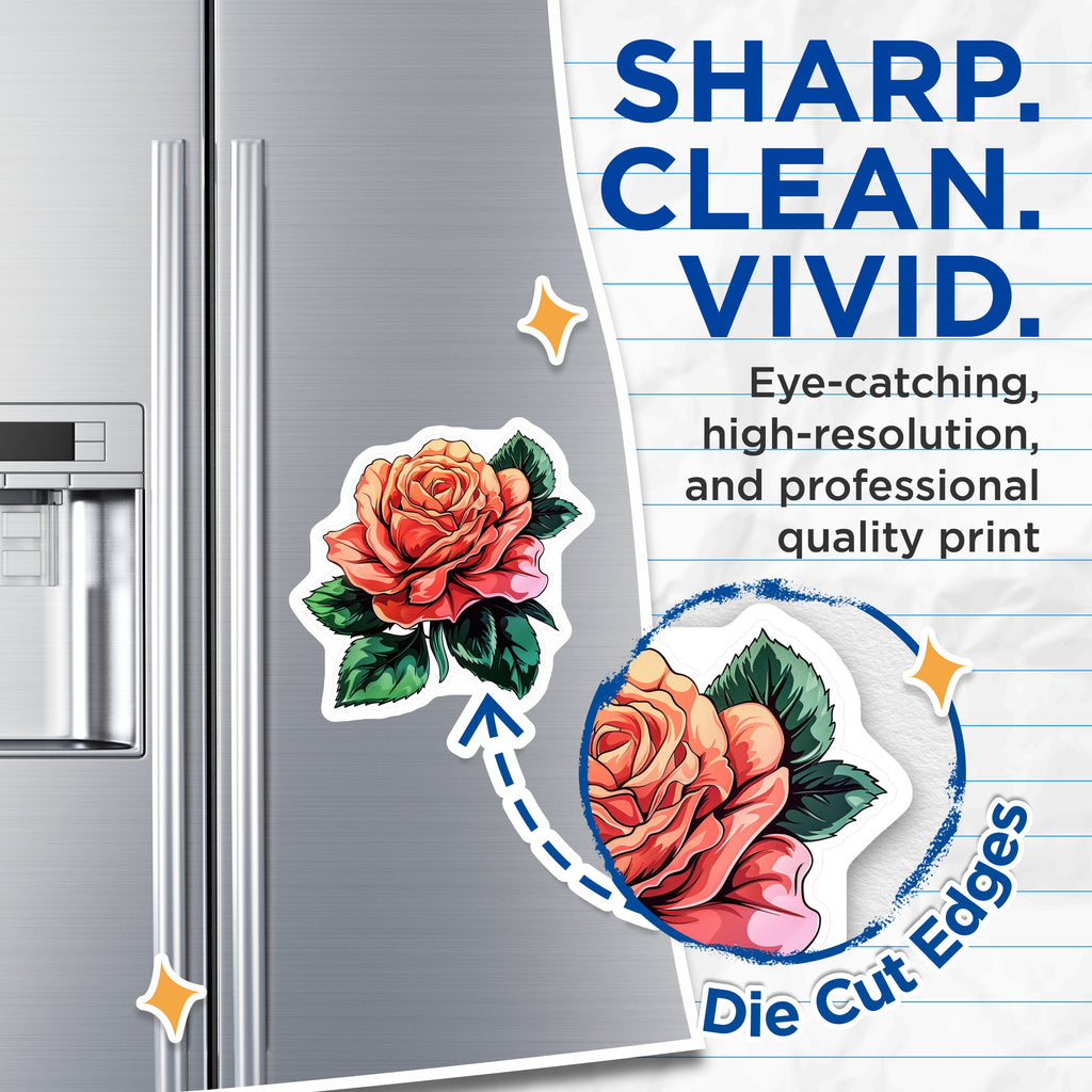 (2 Pack) Rose Flower Magnets - Botanical Decor - Aesthetic Fridge Art - 5 Inches On Longest Side - Thick Durable Magnet - Made in USA - MAG39986