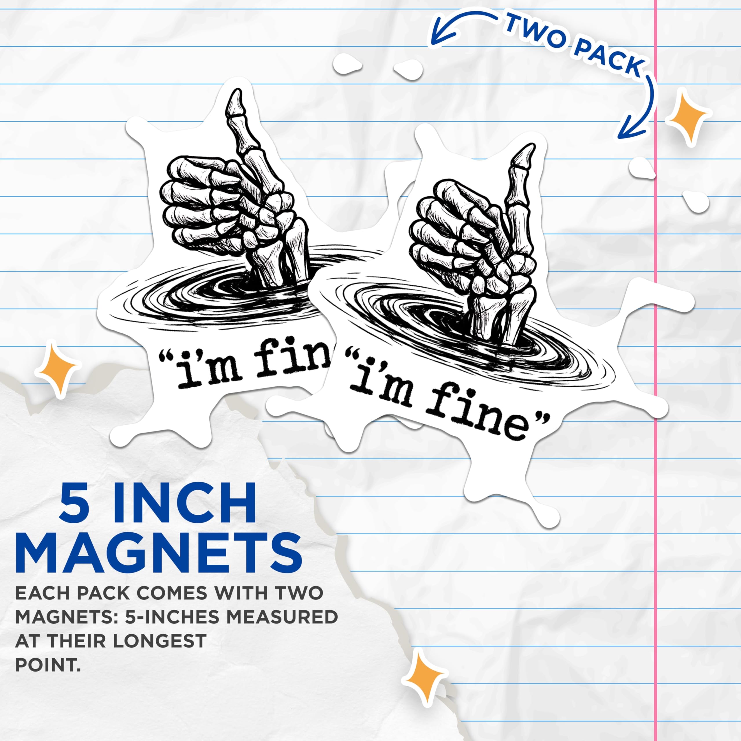 (2 Pack) Im Fine Skeleton Hand Magnets - Sarcastic Thumbs Up Decor - Morbid Humorous Fridge Art - 5 Inches On Longest Side - Thick Durable Magnet - Made in USA - MAG23225
