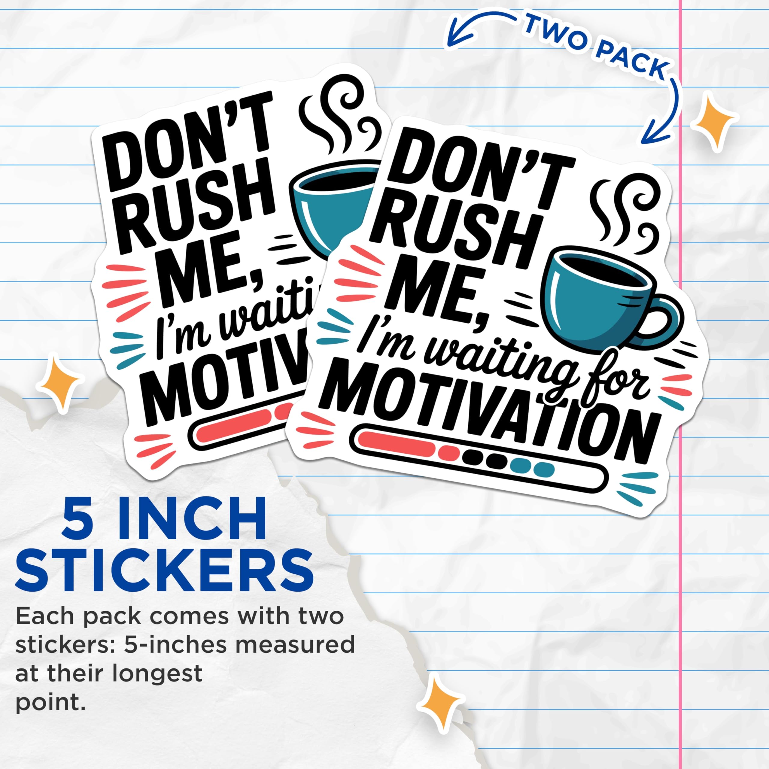 (2 Pack) Motivation Sticker - Funny Coffee Sticker - Procrastination Quote - Office Humor Decal - Sarcastic Work Sticker - 5" On Longest Side - Sticks to Smooth Flat Surfaces - Made in USA - BMCS21230