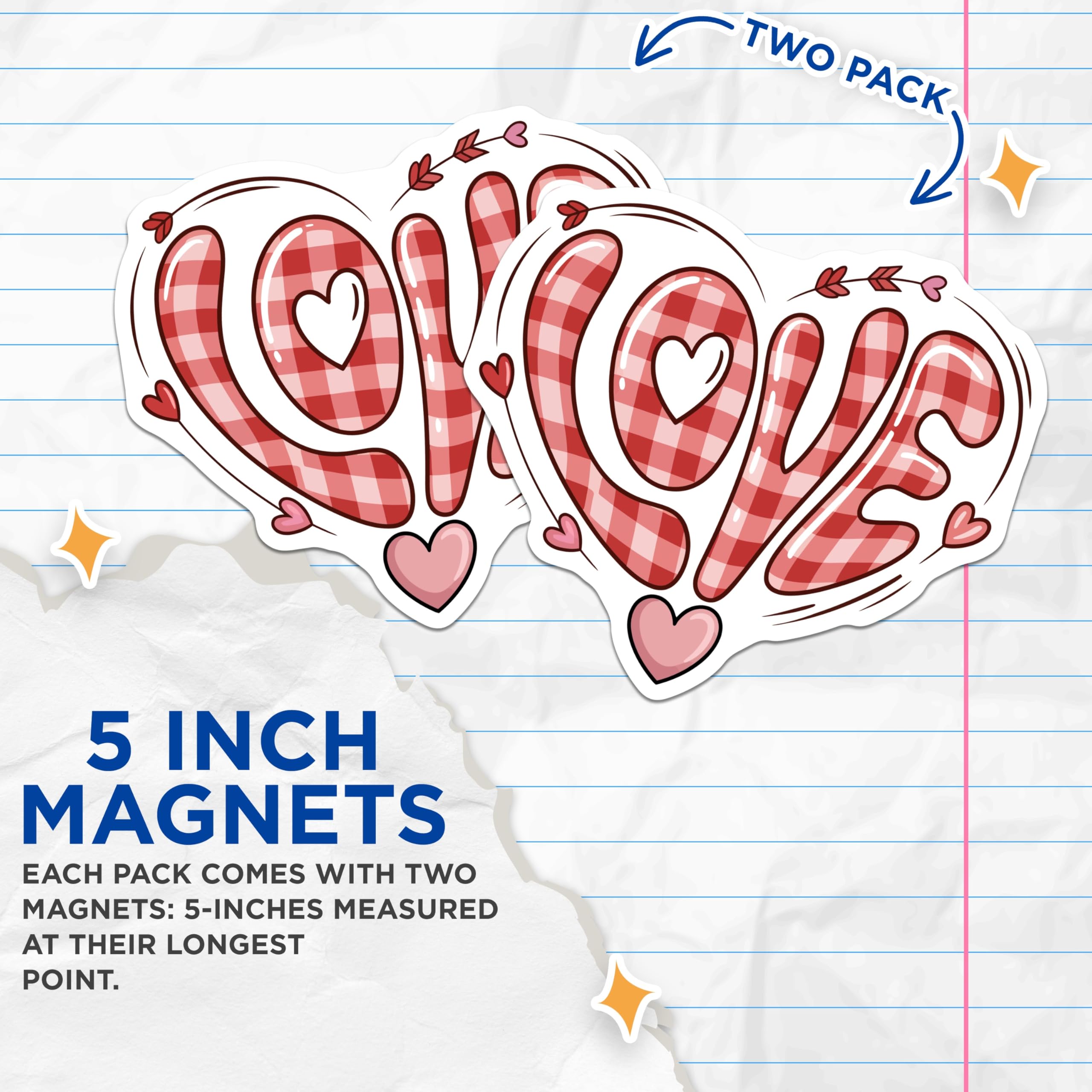 (2 Pack) Plaid Love Heart Magnets - Valentines Day Decor - Cozy Romantic Home Kitchen Refrigerator Accent - 5 Inches On Longest Side - Thick Durable Magnet - Made in USA - MAG22114