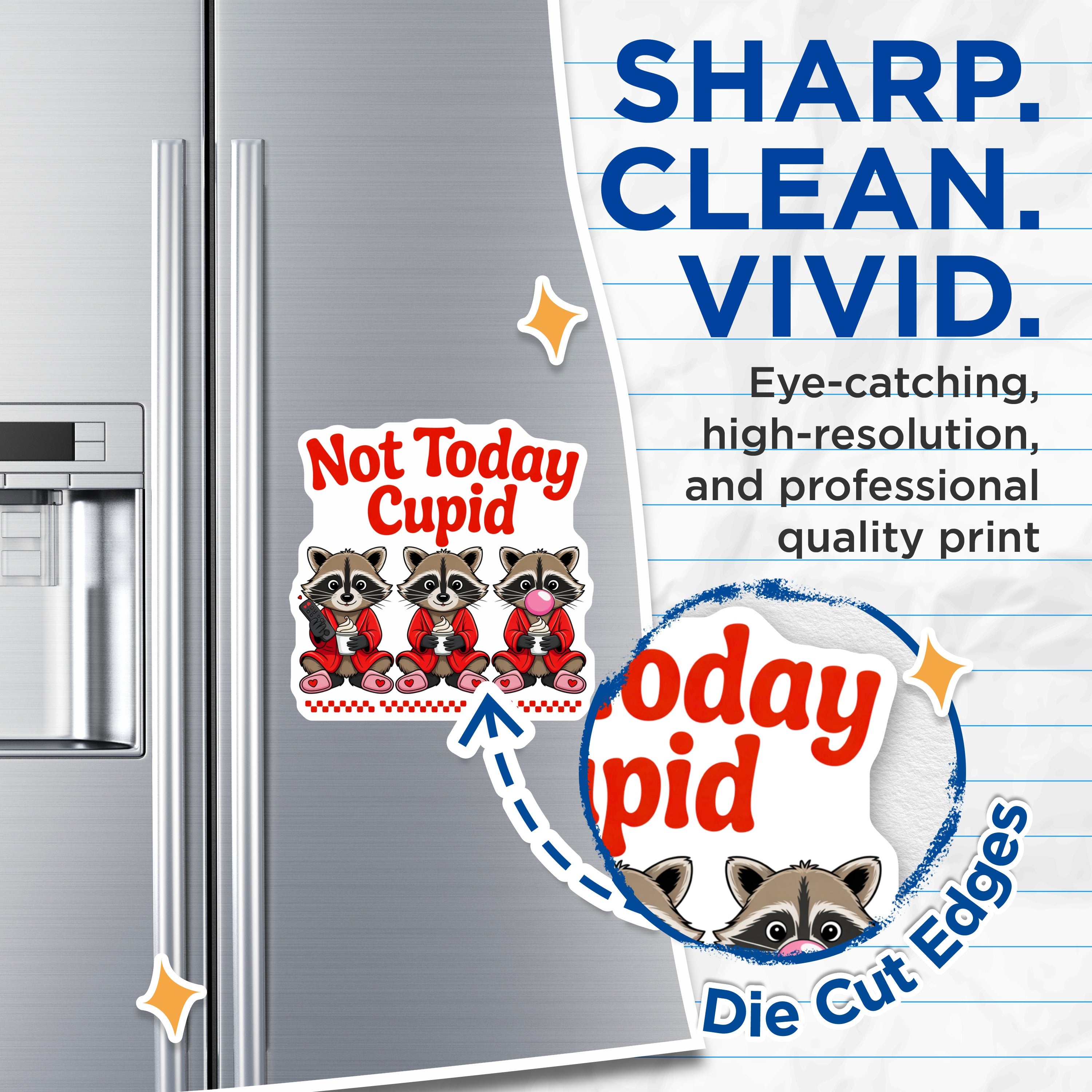 (2 Pack) Not Today Cupid Magnets - Funny Raccoon - Anti Valentine Humor - Cozy Animal Decor - Refrigerator Art - 5 Inches On Longest Side - Thick Durable Magnet - Made in USA - MAG37932
