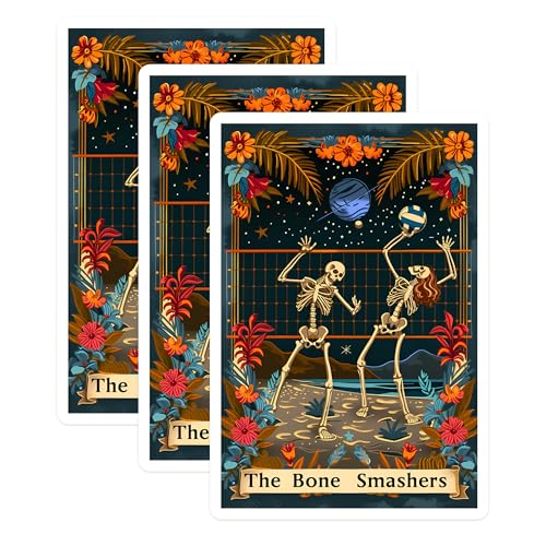 (3 Pack) Skeleton Volleyball Decals - Tropical Beach Decal - Bone Smashers Decals - 3 Inches On Longest Side - Easy Peel & Apply - Made in USA - 3MCS0024