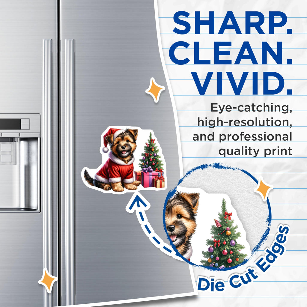 (2 Pack) Christmas Puppy Magnets - Santa Dog Holiday Decor - Festive Yorkie Pet Art - Refrigerator Locker Accent - 5 Inches On Longest Side - Thick Durable Magnet - Made in USA - MAG24443