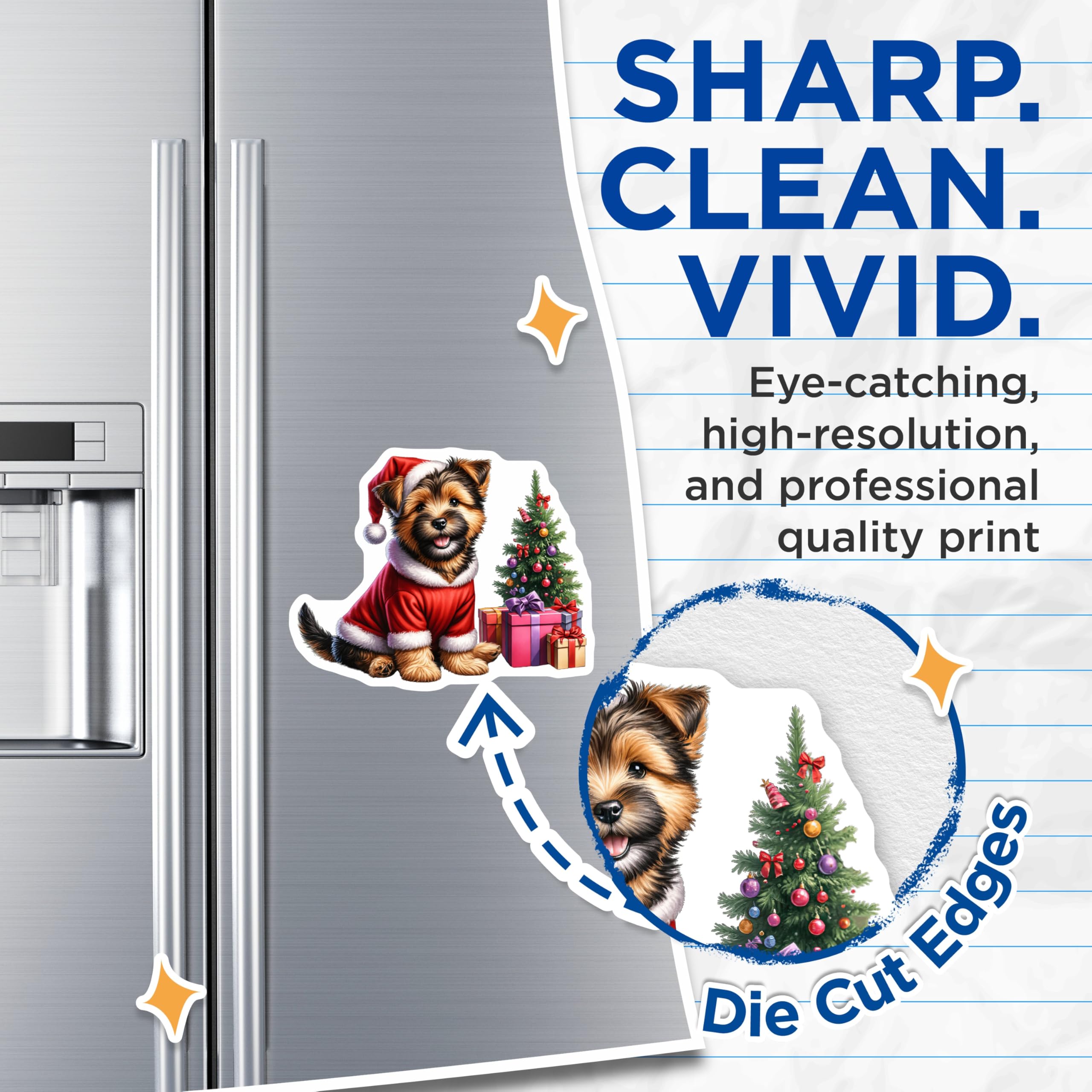 (2 Pack) Christmas Puppy Magnets - Santa Dog Holiday Decor - Festive Yorkie Pet Art - Refrigerator Locker Accent - 5 Inches On Longest Side - Thick Durable Magnet - Made in USA - MAG24443