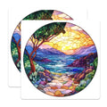(2 Pack) Stained Glass Sunset Magnets - Coastal Ocean Scene - Mosaic Landscape Art - Nature Lover Decor - 5 Inches On Longest Side - Thick Durable Magnet - Made in USA - MAG28908