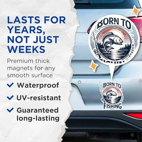 (2 Pack) Born to Fishing Magnets - Outdoor Fishing Gear Magnets - Unique Fish Lover Magnets'- 5" On Longest Side - for Fridges, Toolboxes, Cars - Made in USA - MAG2630
