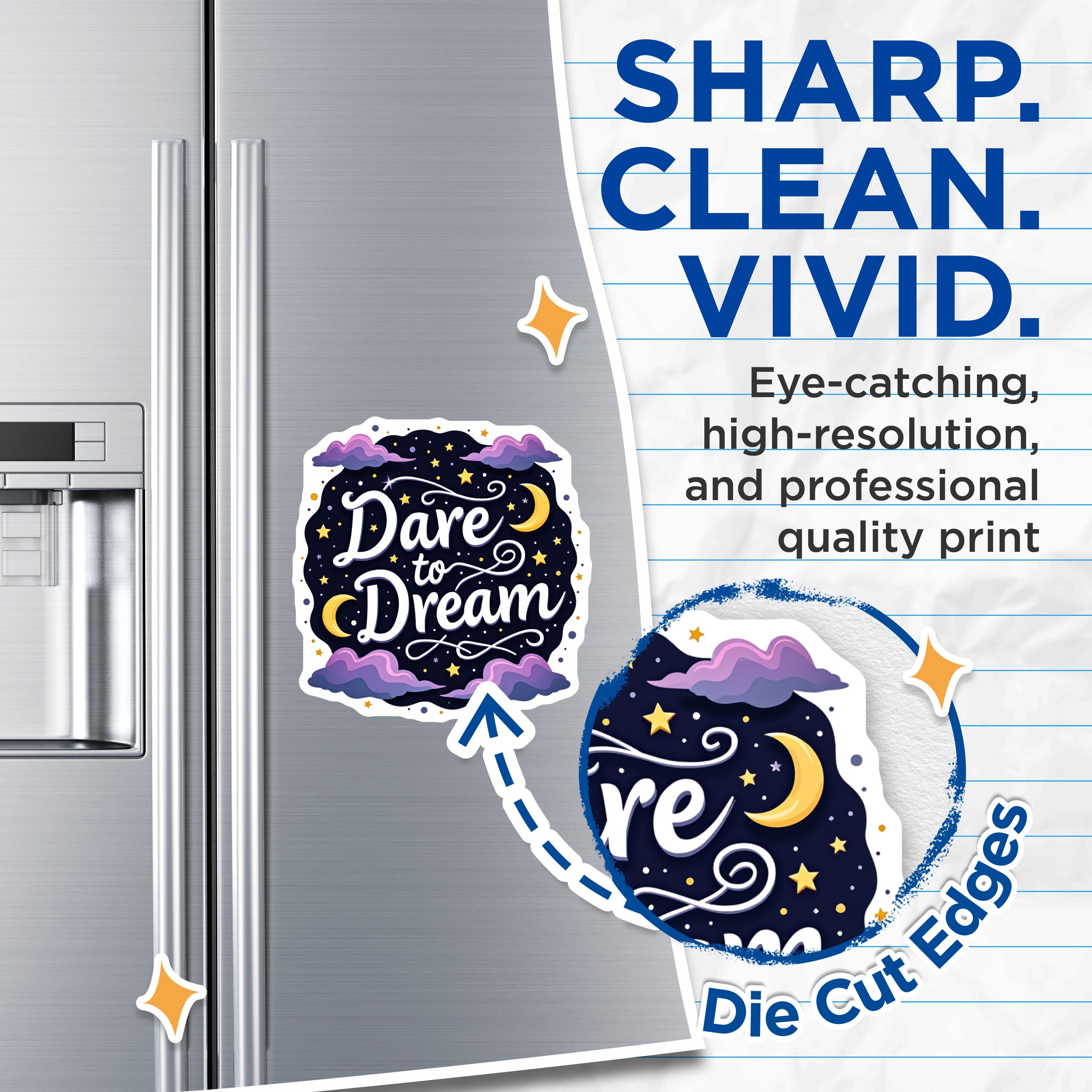 (2 Pack) Dare to Dream Magnets - Whimsical Quote Refrigerator Magnet - Night Sky Stars Moon - Affirmation Decor - 5 Inches On Longest Side - Thick Durable Magnet - Made in USA - MAG39722