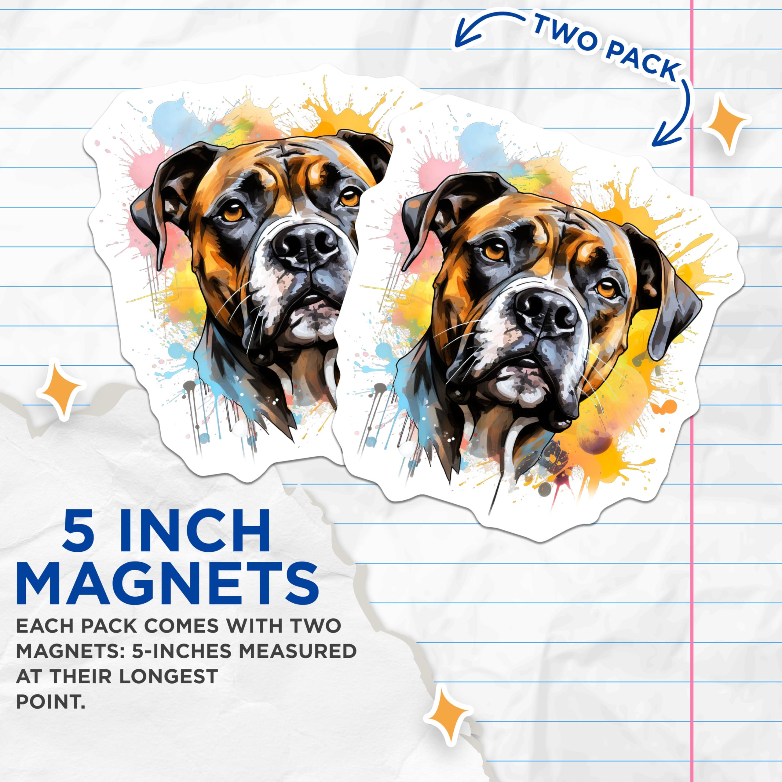 (2 Pack) Boxer Dog Magnets - Watercolor Dog Art - Pet Parent Decor - 5 Inches On Longest Side - Thick Durable Magnet - Made in USA - MAG25972