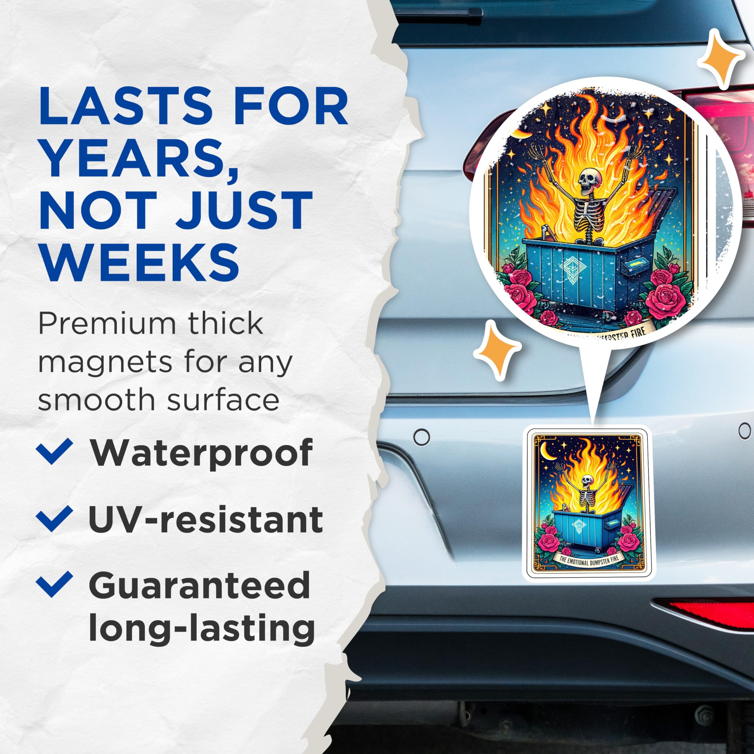 (2 Pack) Emotional Dumpster Fire Magnets - Mental Health Humor - Sarcastic Burnout Art - 5 Inches On Longest Side - Thick Durable Magnet - Made in USA - MAG28053