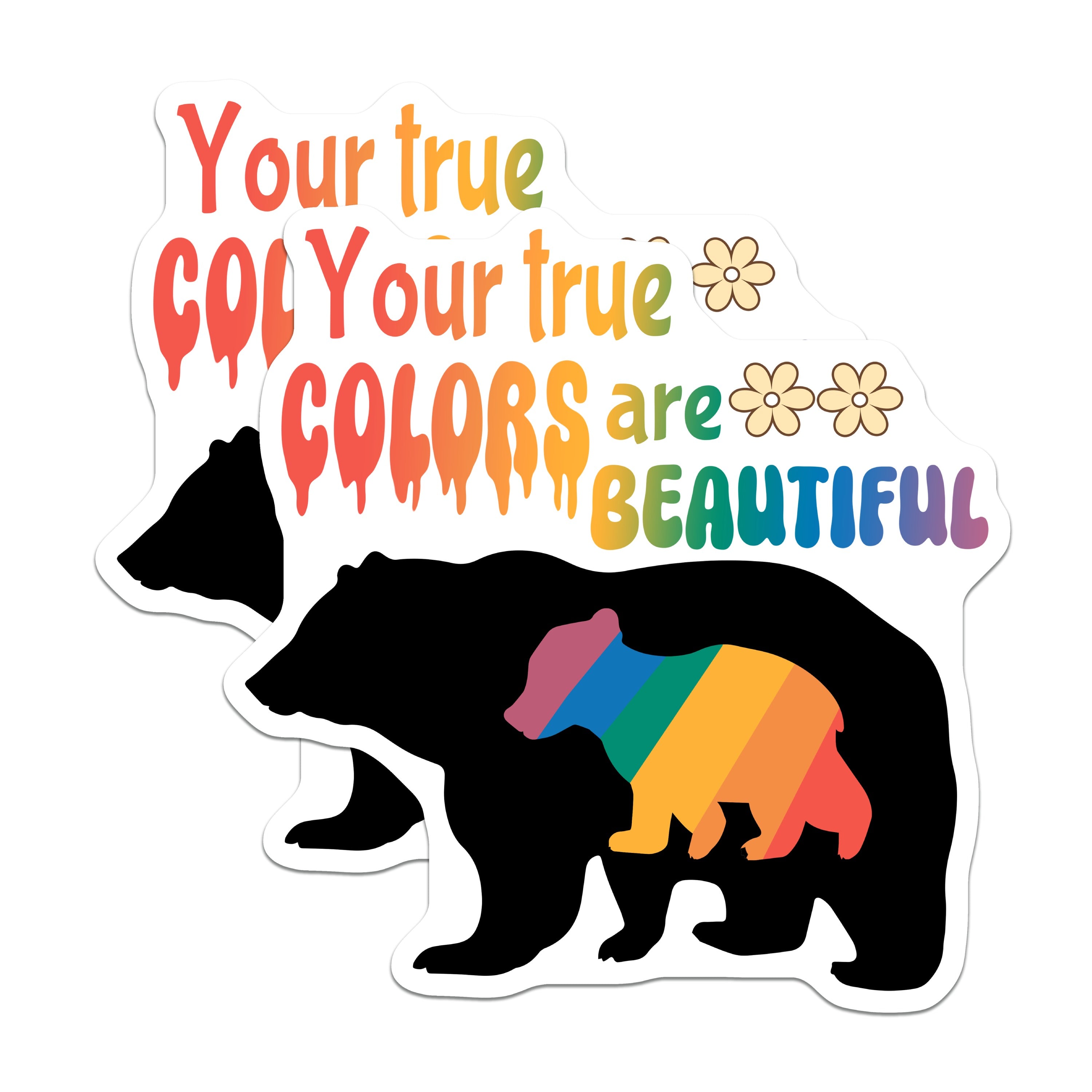 (2 Pack) Rainbow Bear Magnets - True Colors LGBTQ+ Pride - Mama Bear Cub Fridge Decor - 5 Inches On Longest Side - Thick Durable Magnet - Made in USA - MAG37456