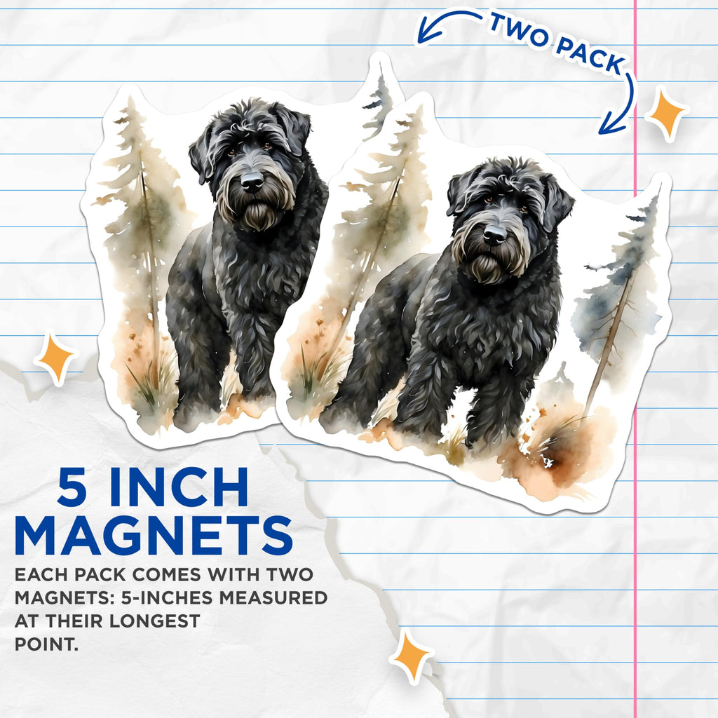 (2 Pack) Black Russian Terrier Magnets - Bouvier des Flandres Decor - Dog Breed Art - 5" On Longest Side - Premium Magnet - for Cars, Refrigerators, Toolboxes, Lockers - Made in USA - MAG14031