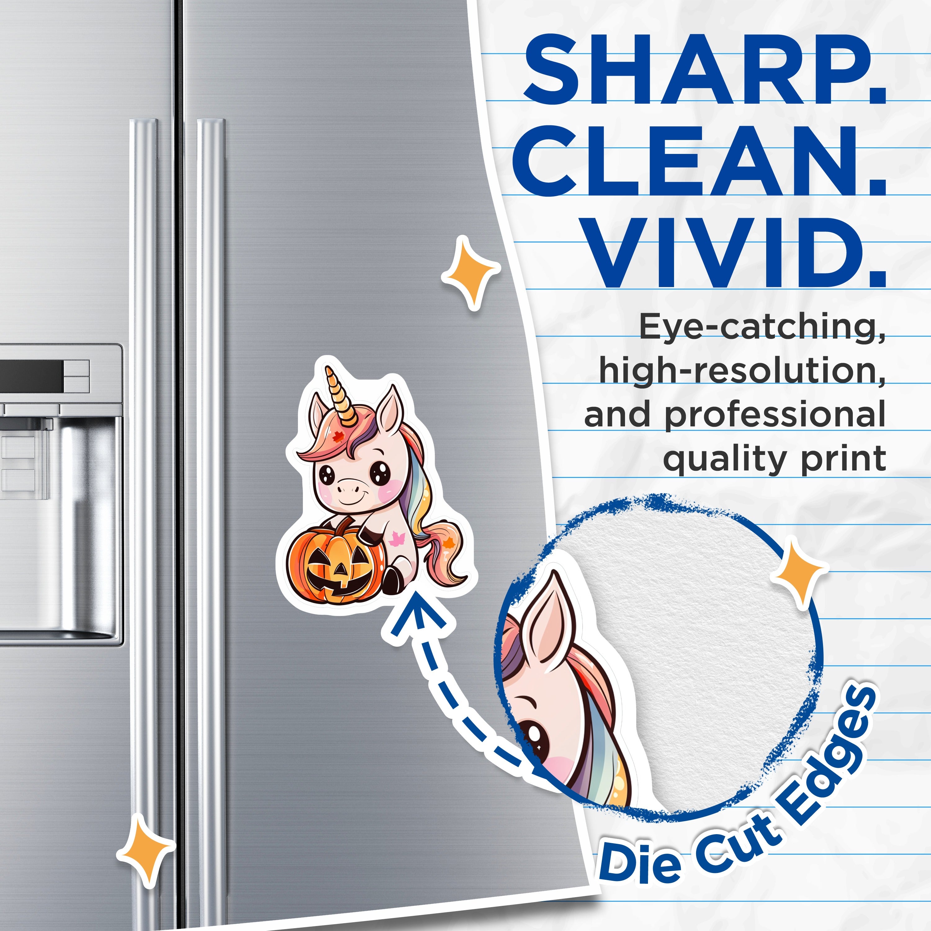 (2 Pack) Kawaii Unicorn Magnets - Halloween Pumpkin Decor - Cute Fall Fantasy Refrigerator Accessory for Kids - 5 Inches On Longest Side - Thick Durable Magnet - Made in USA - MAG36305