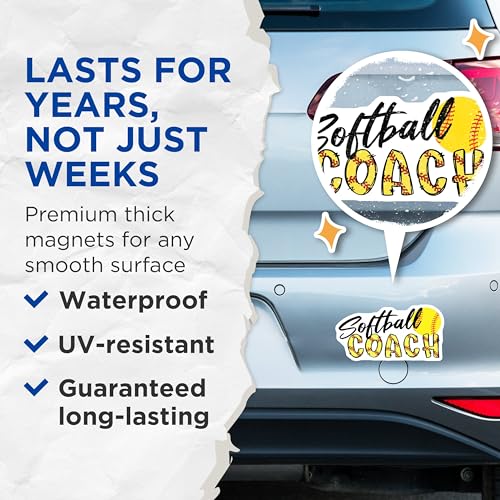 (2 Pack) Softball Coach Magnets Magnets - Sports Mentor Gifts - Softball Team Appreciation - 5" On Longest Side - Made in USA - Sticks to Refrigerators & Metal Surfaces - MAG9220