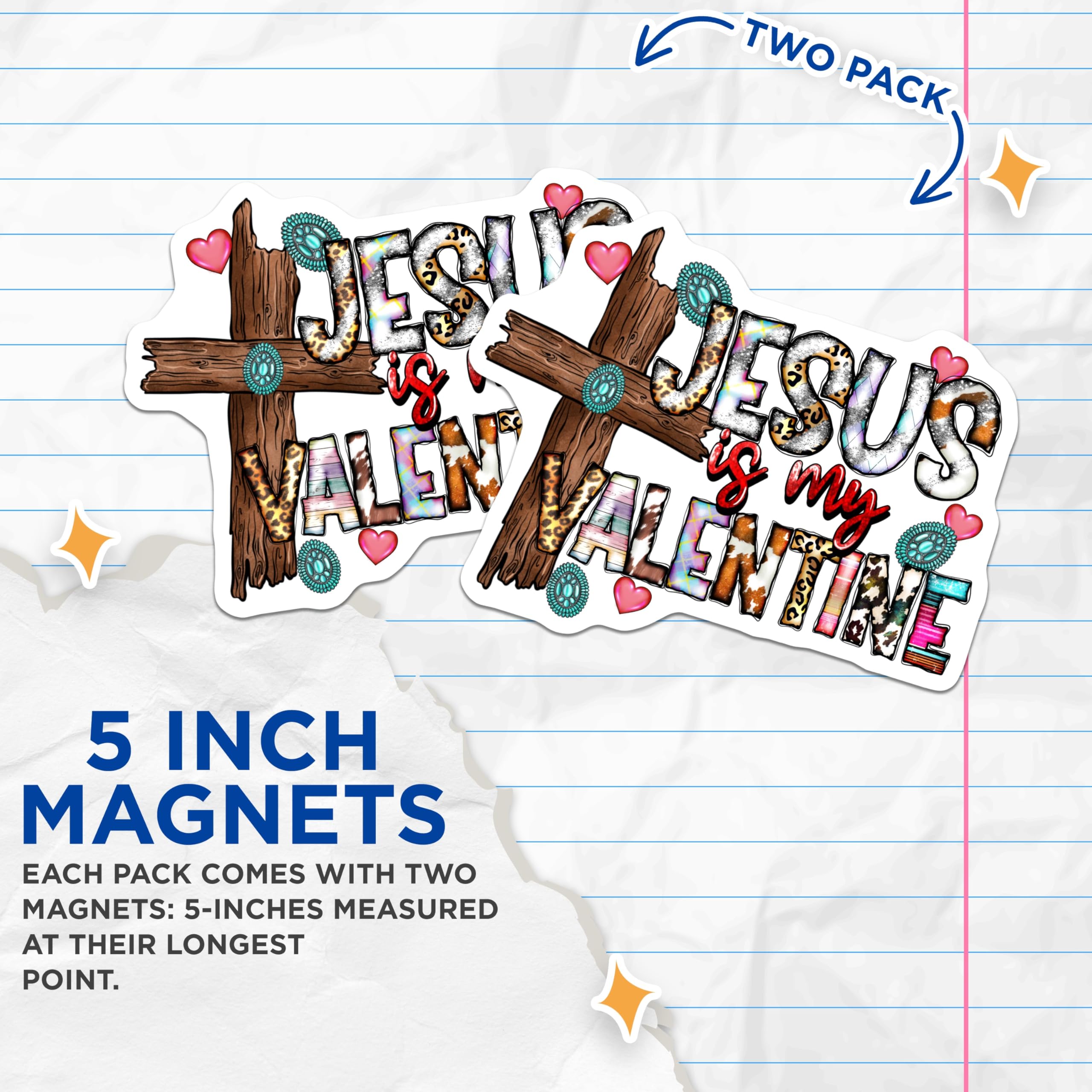 (2 Pack) Jesus is My Valentine Magnets - Christian Faith Decor - Western Cowhide Leopard Print - 5 Inches On Longest Side - Thick Durable Magnet - Made in USA - MAG27139